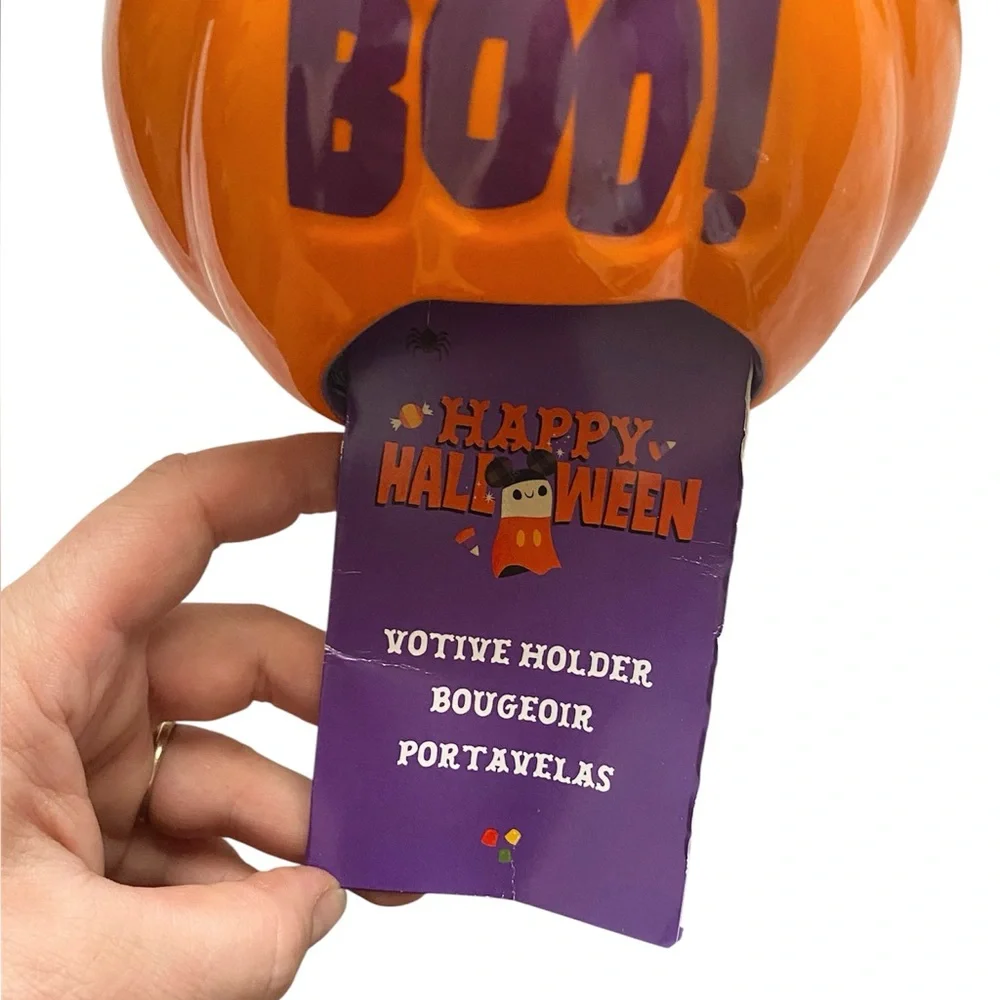 NWT Halloween Mickey pumpkin candle holder